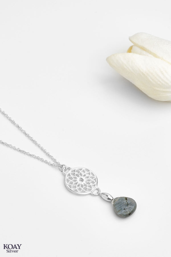 Circle Grey Stone Necklace