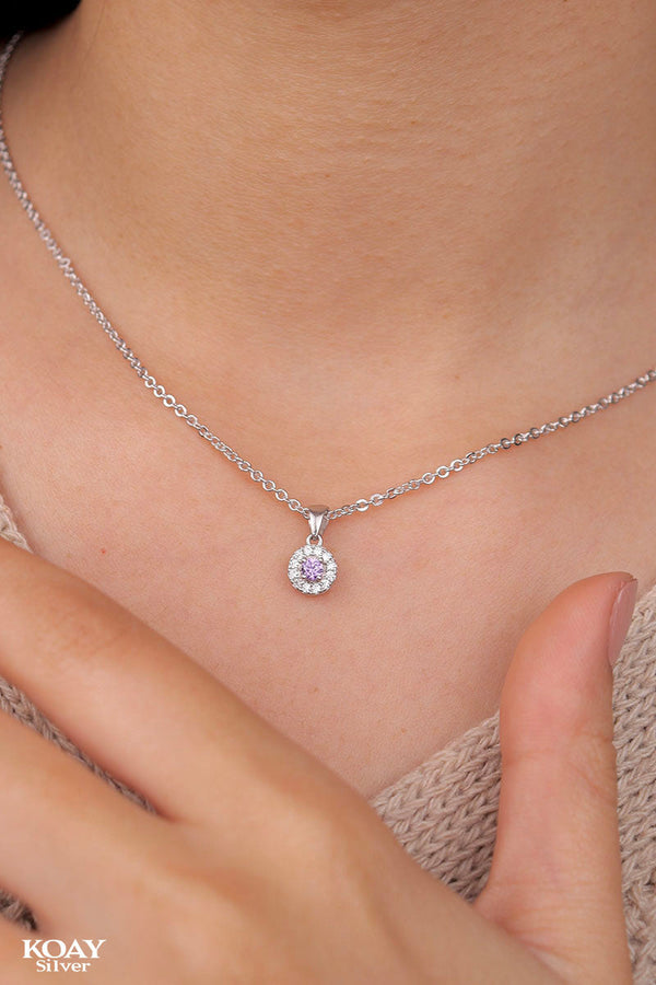 Circle Zircon Purple Necklace