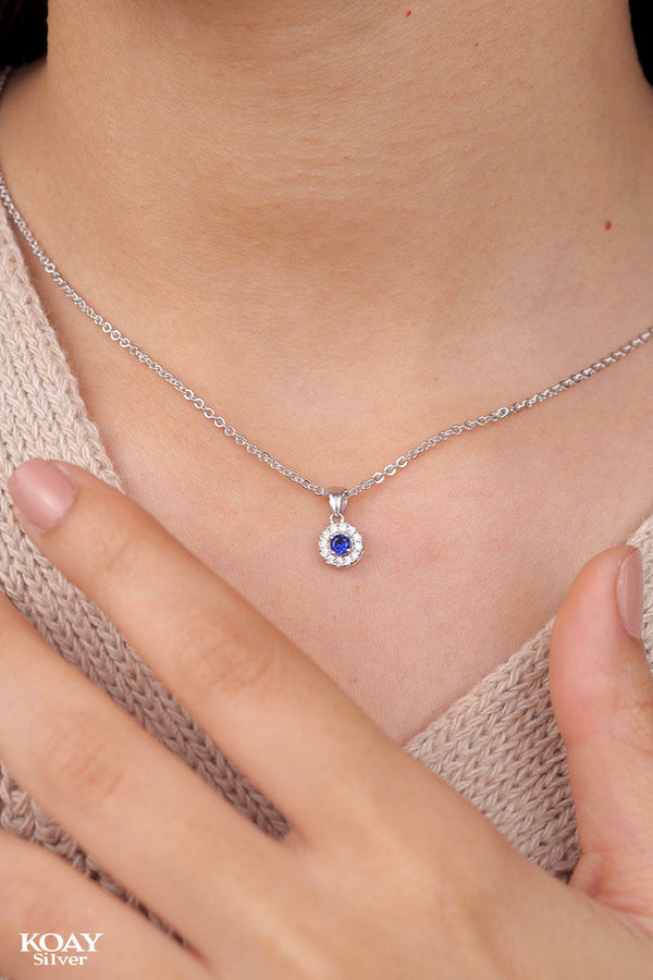 Circle Zircon Blue Necklace
