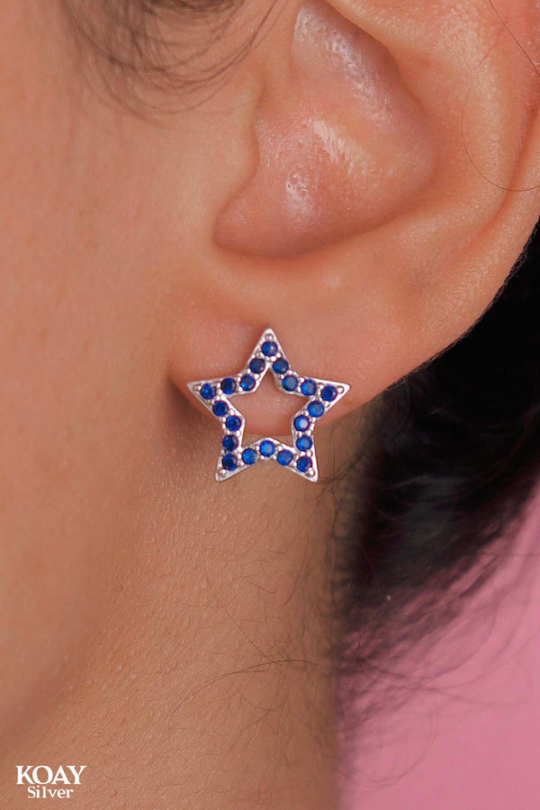 Single Zircon Blue Star Earring