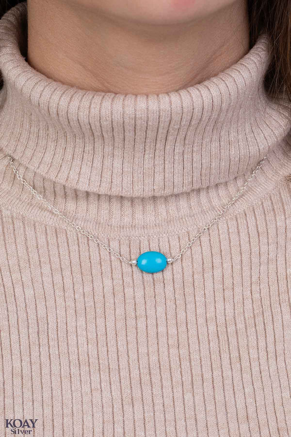 Oval Blue Stone Necklace