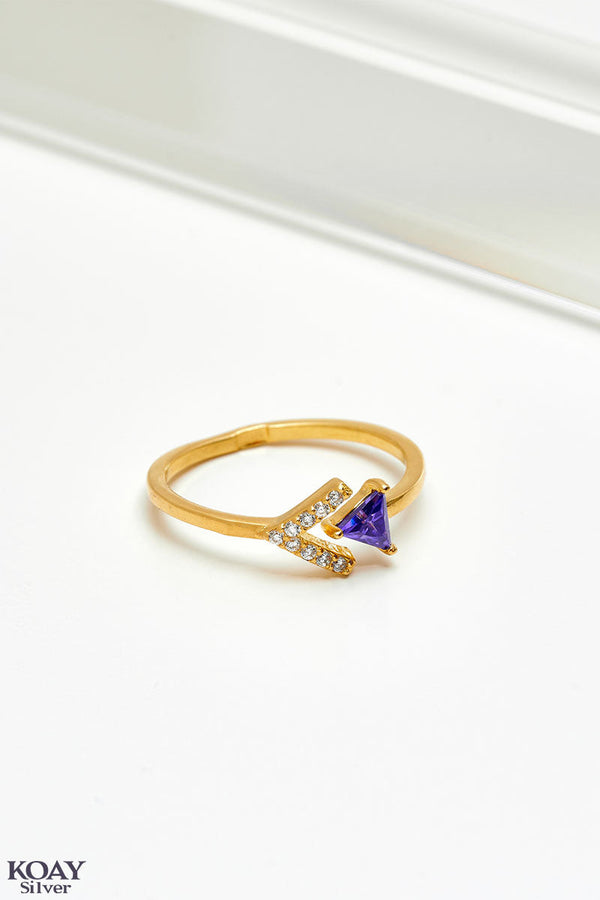 Arrow Zircon Purple Gold Plated Ring